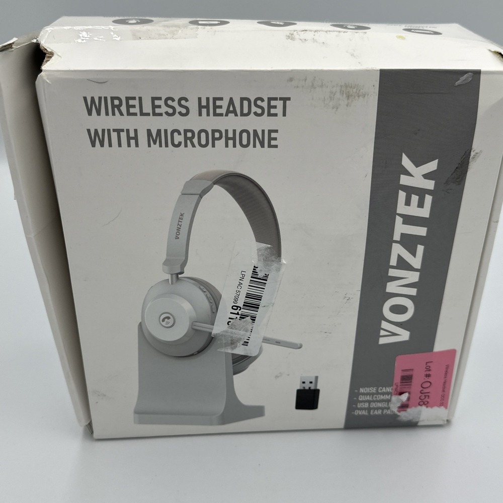 VONZTEK WIRELESS HEADSET WITH MICROPHONE MODEL‎ BT882CD-QCC-2 LIGHT GREY Tested